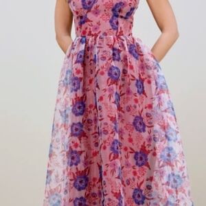 LULA'S MAGNETA FLORAL BUSTIER MIDI SKATER DRESS